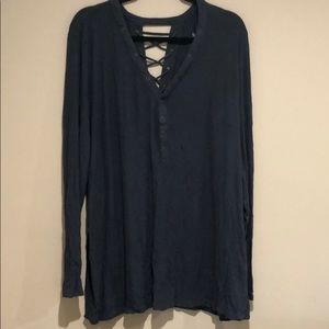 Torrid Gray Henley V-Neck Cross Back Long Sleeve